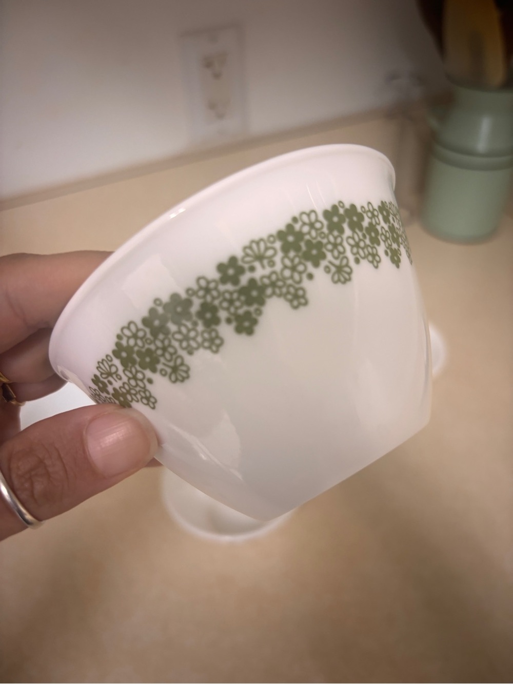 Corelle cups - Olive Green &  Floral Border